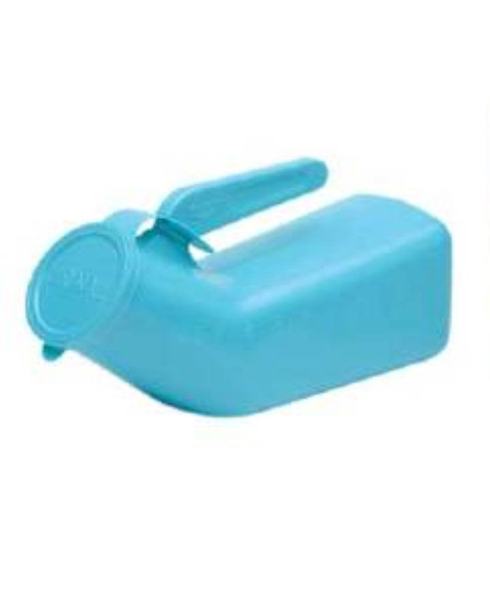 Medegen 00095 - Male Urinal, With Closure &amp; Handle, Sterilizable, Single Patient Use, No Graduations, 1 Quart / 946 mL Volume Capacity, Plastic, Blue - 10 1/2&quot; x 4&quot; , One Piece