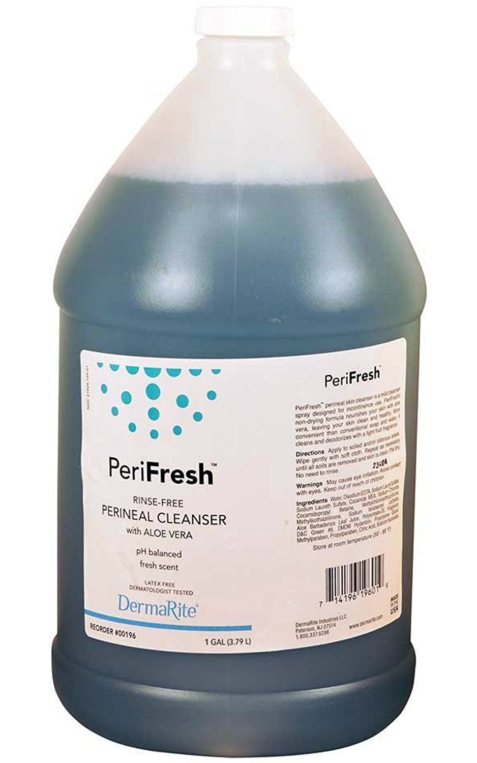 Dermarite Industries PeriFresh 00196 - Mild Rinse-Free Perineal Wash, Scented, PH Balanced, Green, Liquid - 1 gallon, One Jug