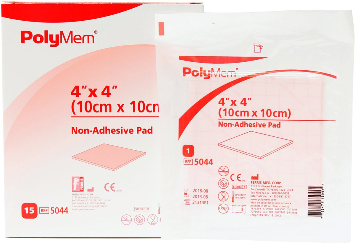 Ferris PolyMem 5044 - Foam Dressing, Sterile, Non-Adhesive Without Border, Without Film Backing, Pink, Square Shape - 4&quot; x 4&quot;, Box of 15