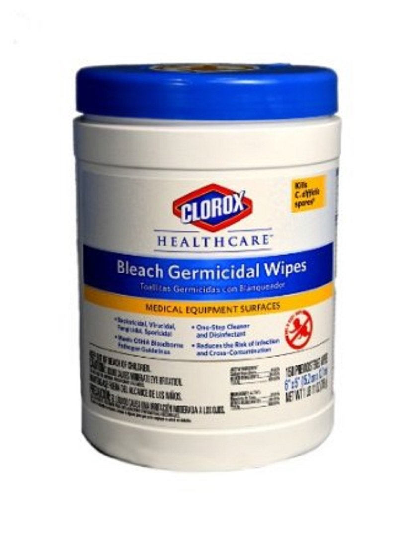 Clorox Healthcare 30577 - Germicidal Bleach Wipes, Cleaner Disinfectant, 1:10 Bleach, Hospital Grade Wipes, Latex Free - 6&quot; x 5&quot;, One Canister