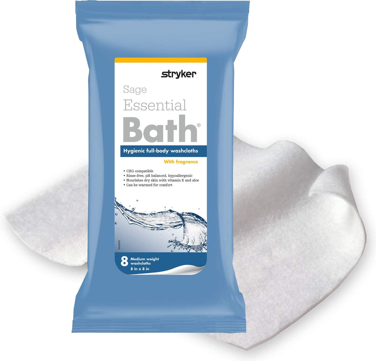 Sage Essential Bath Medium Weight 7800 - Rinse-Free Bath Wipe,  Purified Water / Methylpropanediol / Glycerin / Aloe, Scented, NonSterile, 8 Wipes Per Soft Pack - 8&quot; x 8&quot;, One Pack