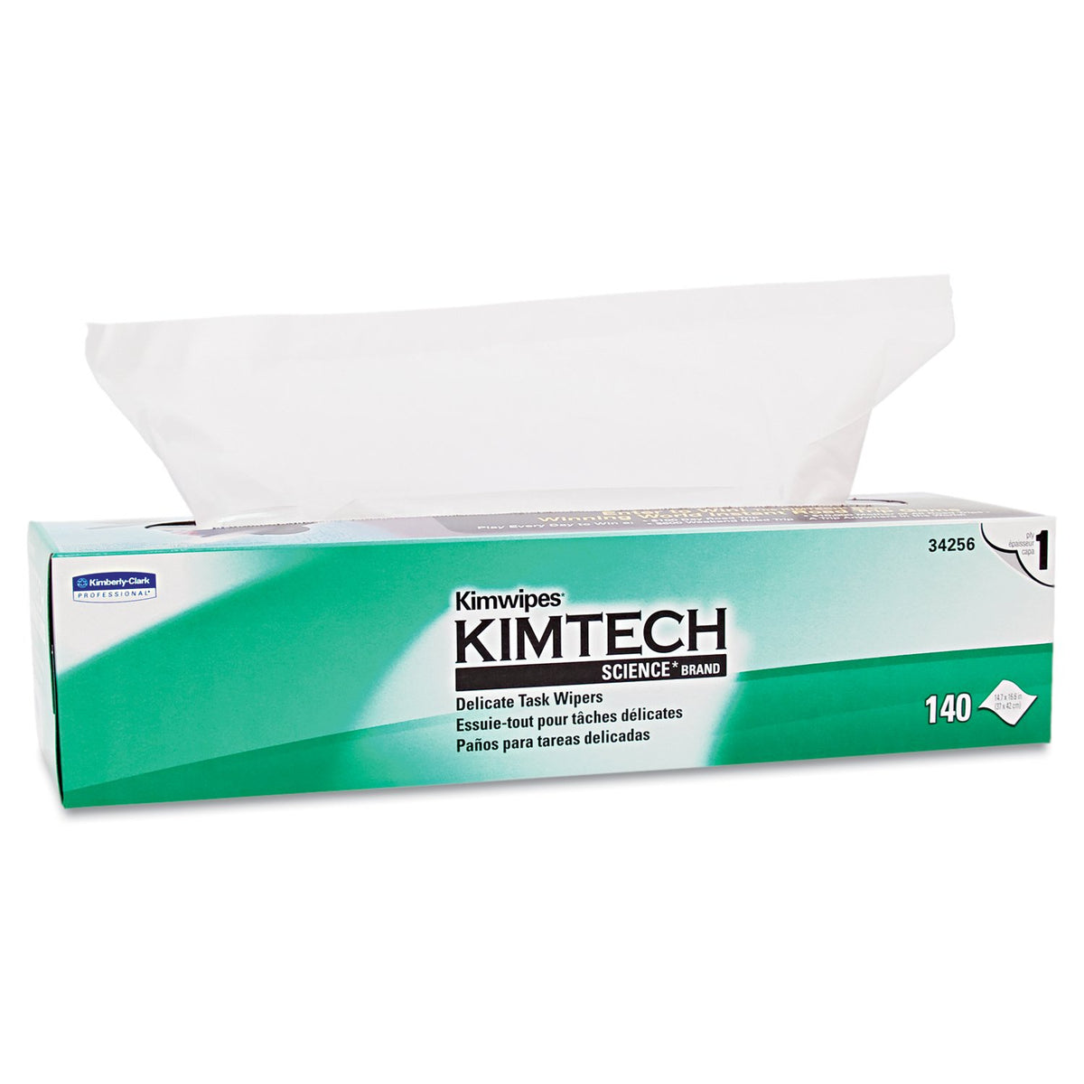 Kimberly Clark Kimtech Science Kimwipes 34256 - Delicate Task Wipe, 1-Ply, NonSterile, Disposable, White, 140 Sheets Per Box - 14 7/10&quot; x 16 3/5&quot;, One Box