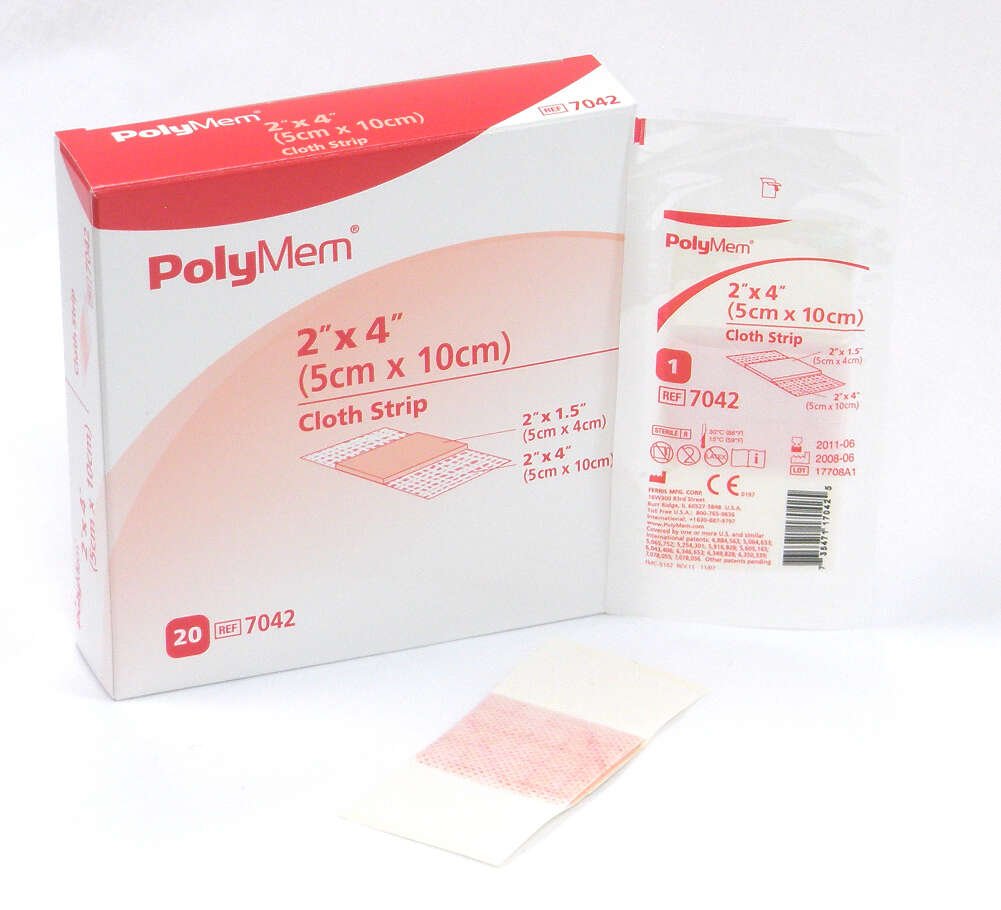 Ferris PolyMem 7042 - Adhesive Cloth Strip, Sterile, Pink / White,  1 1/2&quot; x 2&quot; Pad Size, Rectangle Shape - 2&quot; x 4&quot;, Box of 20
