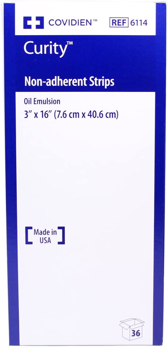 Covidien Cardinal Curity 6114 - Oil Emulsion Impregnated Dressing, Mesh / Knitted Fabric, Oil Emulsion Blend, Non-Adhering, Sterile, Rectangle Shape - 3" x 16", Box of 36