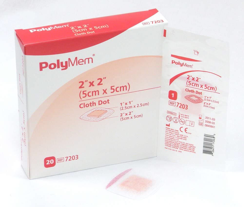 Ferris PolyMem 7203 - Adhesive Cloth Dot Strip, Sterile, Pink / White,  1&quot; x 1&quot; Pad Size, Rectangle Shape - 2&quot; x 2&quot;, Box of 20