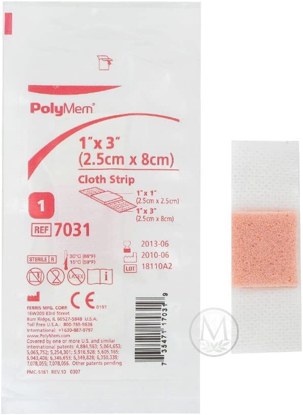 Ferris PolyMem 7031 - Adhesive Cloth Strip, Sterile, Pink / White,  1&quot; x 1&quot; Pad Size, Rectangle Shape - 1&quot; x 3&quot;, Box of 20