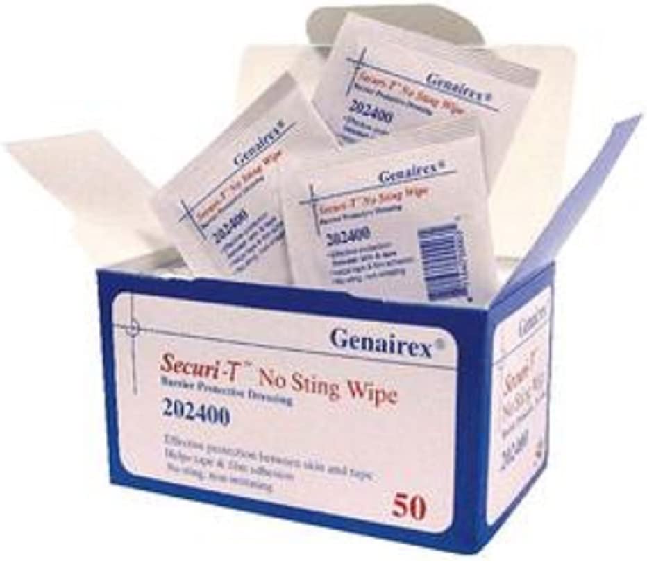 Genairex Securi-T No Sting 202400 - Skin Barrier Wipe, 100% Strength Hexamethyldisiloxane, Individual Packet, Non-Sterile - 1 1/4&quot; x 2 3/4&quot;, Box of 50