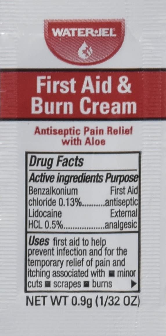 Water Jel WJFA1800.00.000 -  Burn Relief Cream, 0.13% - 0.5% BZK (Benzalkonium Chloride) / Lidocaine HCl, Individual Packet - 0.9 gm., Box of 25
