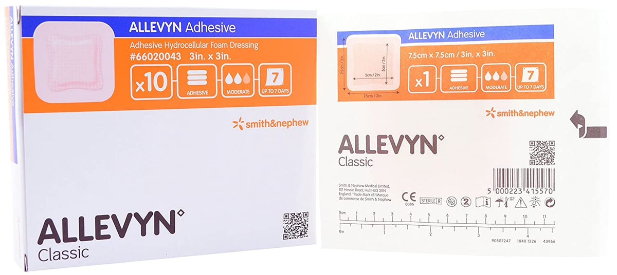 Smith &amp; Nephew Allevyn Adhesive 66020043 - Foam Dressing, Adhesive With Border, Sterile, Square, Pink - 3&quot; x 3&quot;, Box of 10