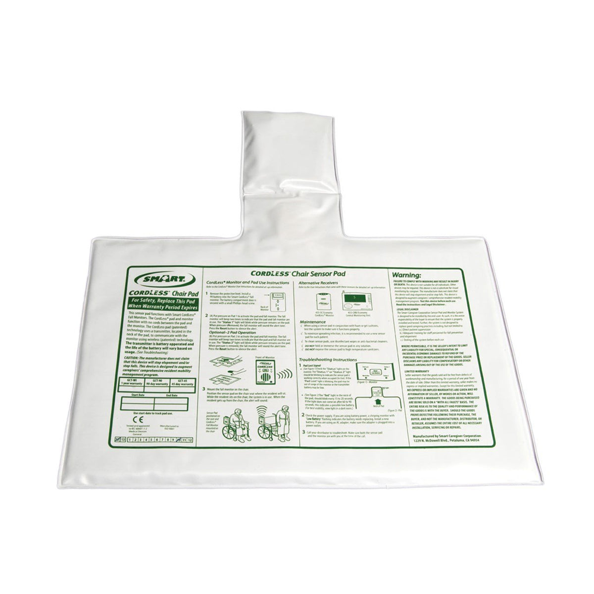 Smart Caregiver Cordless GCT-WI - Chair Sensor Pad, For Use With Cordless Fall Monitor - 10&quot; x 15&quot;, One Pad