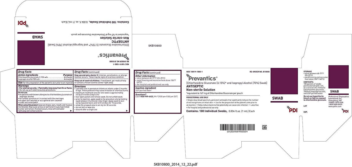 PDI Prevantics B10800 - Antiseptic Prep Pads, 3.15% / 70% Strength CHG (Chlorhexidine Gluconate) / Isopropyl Alcohol, Nonwoven Gauze, Alcohol Scent Individual Packet, NonSterile - 2&quot; x 2 1/2&quot;, Box of 100