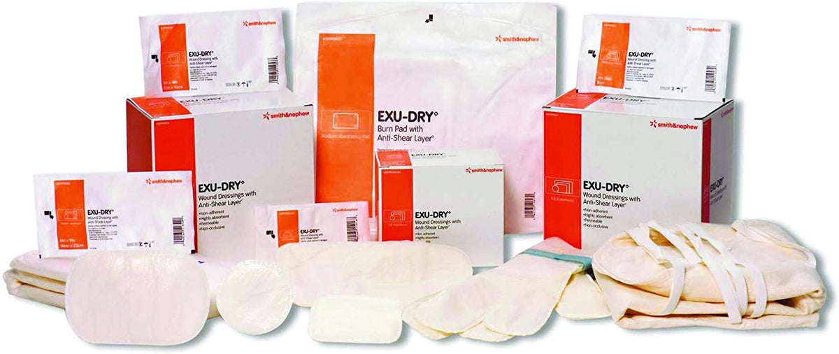 Smith & Nephew EXU-DRY Anti-Shear 5999004120 - Super Absorbent Dressing, Polyethylene / Rayon / Cellulose, Non-adherent Backing, Without Border, Sterile, White, Rectangle - 4" x 6", Box of 10