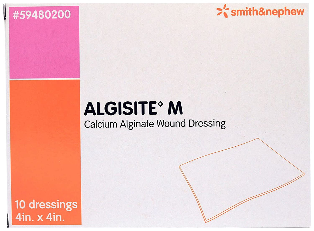 Smith & Nephew AlgiSite M 59480200 - Calcium Alginate Dressing, Sterile, White, Square - 4" x 4", Box of 10