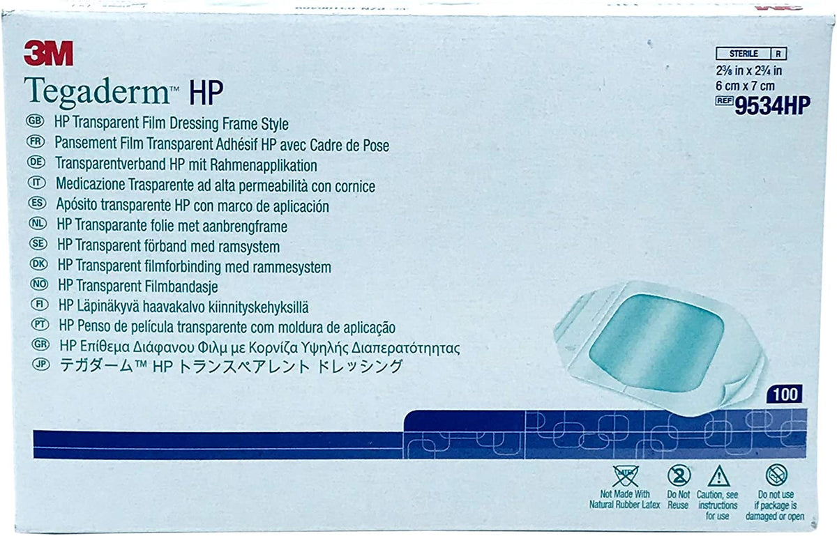3M Tegaderm HP Transparent Film Dressing Frame Style 9534HP - Waterproof, Hypoallergenic, Latex-free, Sterile - 2 3/8&quot; x 2 3/4 &quot;, Box of 100