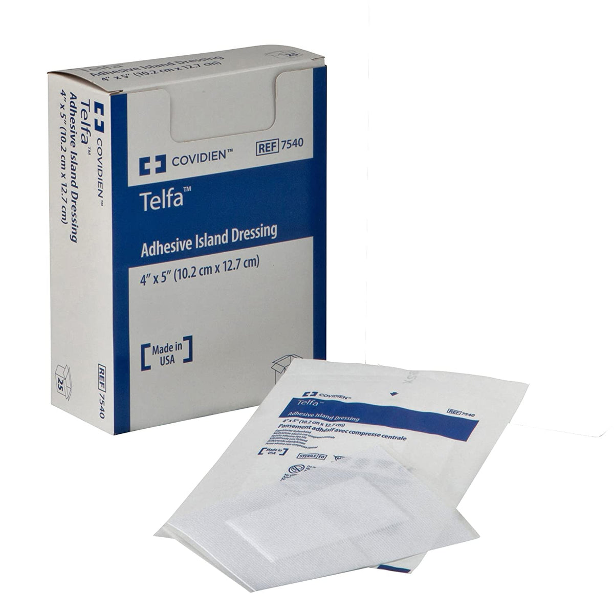 Covidien Cardinal Telfa 7540 - Adhesive Strip, Wound Dressing, Non-Woven, Latex-Free, Sterile, White, Rectangle Shape - 4" x 5", Box of 25