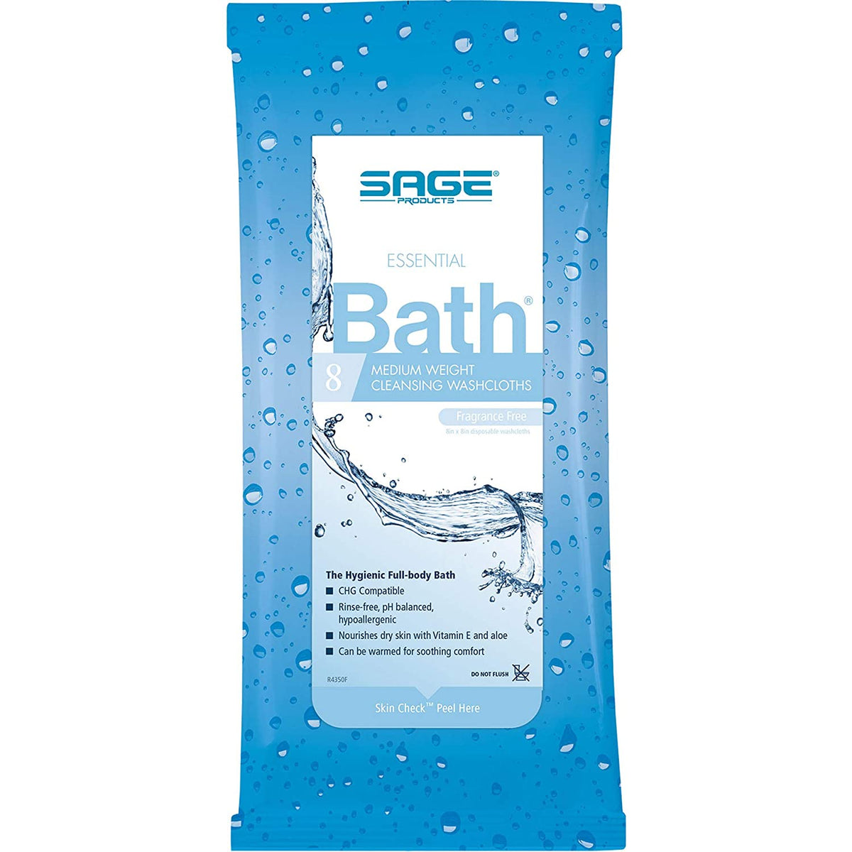 Sage Comfort Bath Premium Heavy Weight 7900 - Rinse-Free Bath Wipe,  Water / Glycerin / Aloe / Vitamin E, Scented, NonSterile, 8 Wipes Per Soft Pack - 8&quot; x 8&quot;, One Pack