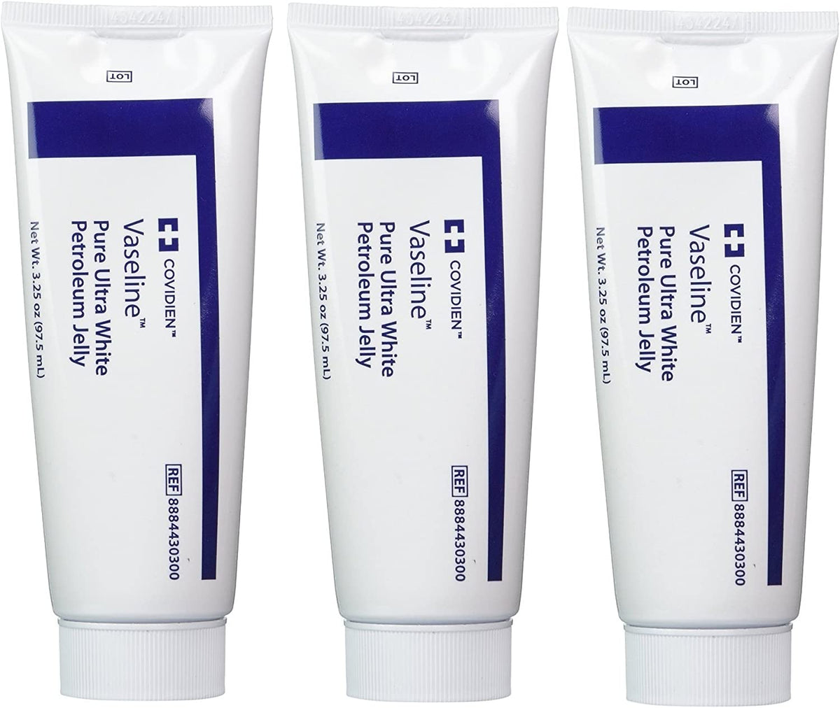 Covidien Cardinal Vaseline  Pure Ultra White Petroleum Jelly 8884430300 - Petroleum Jelly, White Petrolatum, Non-Sterile, Tube - 3.25 oz., Pack of 3