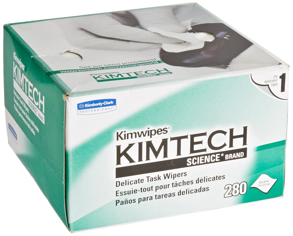 Kimberly Clark Kimtech Science Kimwipes 34155 - Delicate Task Wipe, 1-Ply, NonSterile, Disposable, White, 280 Sheets Per Box - 4 2/5&quot; x 8 2/5&quot;, One Box