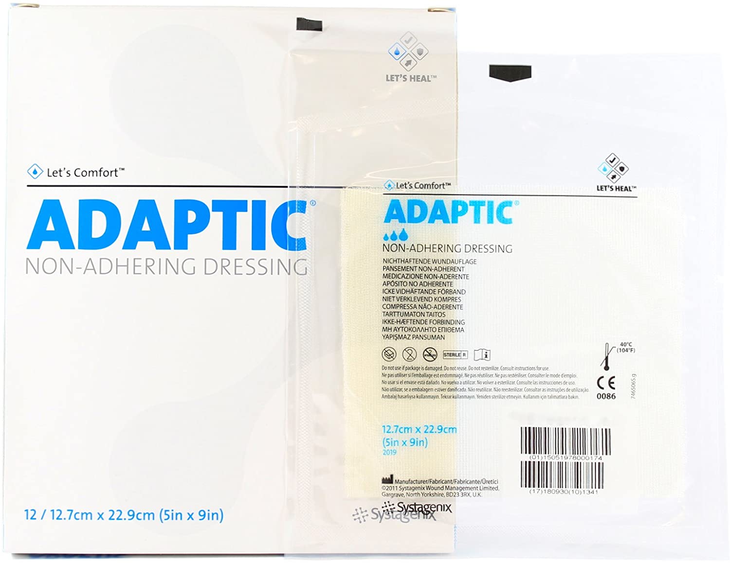 3M Systagenix Adaptic 2019 - Oil Emulsion Impregnated Dressing, Knitted Cellulose Acetate, Petrolatum Emulsion, Sterile, White, Rectangle - 5" x 9", Box of 12