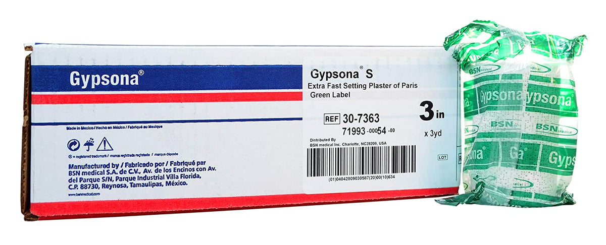 BSN Gypsona S 30-7363 - Plaster Bandage, Plaster of Paris / Plastic, Extra Fast Setting, White - 3&quot; x 9&#39;, Pack of 12