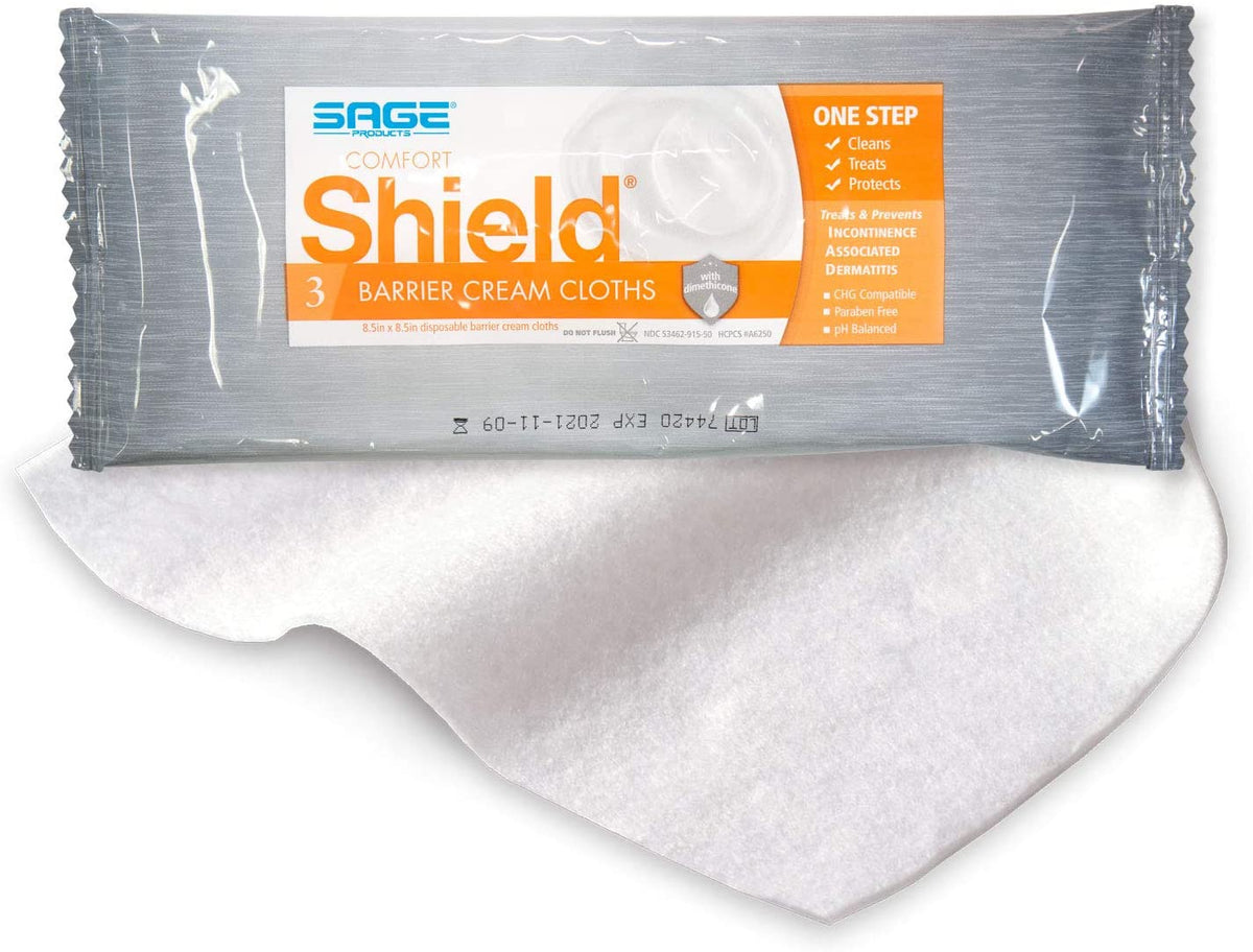 Sage Comfort Shield 7503 - Incontinence Care Wipe, 3% Dimethicone, Unscented, NonSterile, 3 Wipes Per Soft Pack - 8 1/2&quot; x 8 1/2&quot;, One Pack