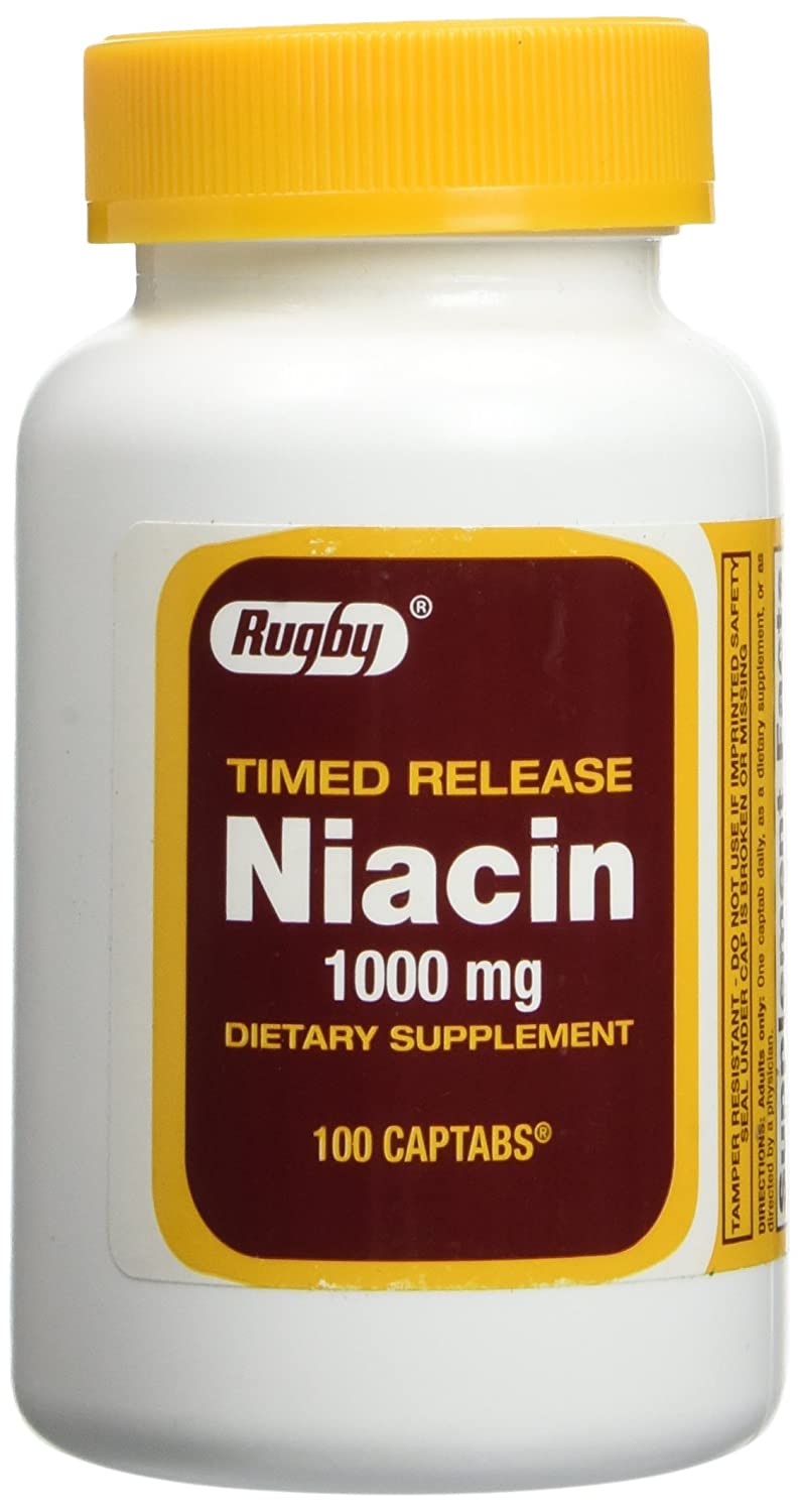 Major Pharmaceuticals Rugby 00536703801 - Niacin Dietary Supplement, 1000 mg. Strength, Extended Release, Film Coated, 100 Captabs Per Bottle - One Bottle