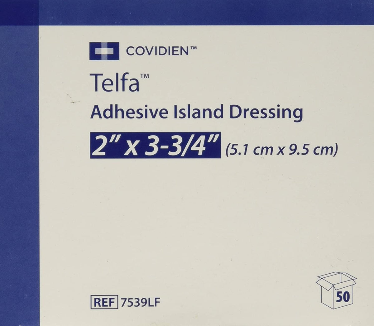 Covidien Cardinal Telfa 7539 - Adhesive Strip, Wound Dressing, Non-Woven, Latex-Free, Sterile, White, Rectangle Shape - 2" x 3 3/4", Box of 50