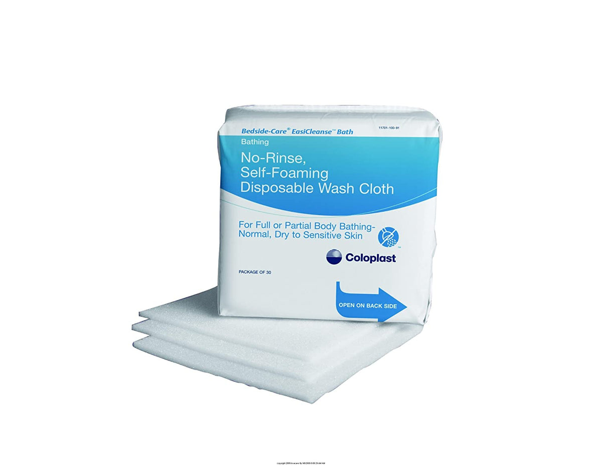 Coloplast Bedside-Care EasiCleanse 7055 - Rinse-Free Bath Wipe, Disposable Washcloth, Sodium Cocoyl Isethionate / Panthenol, Scented, NonSterile, Soft Pack - 7 9/10&quot; x 7 9/10&quot;, Pack of 30