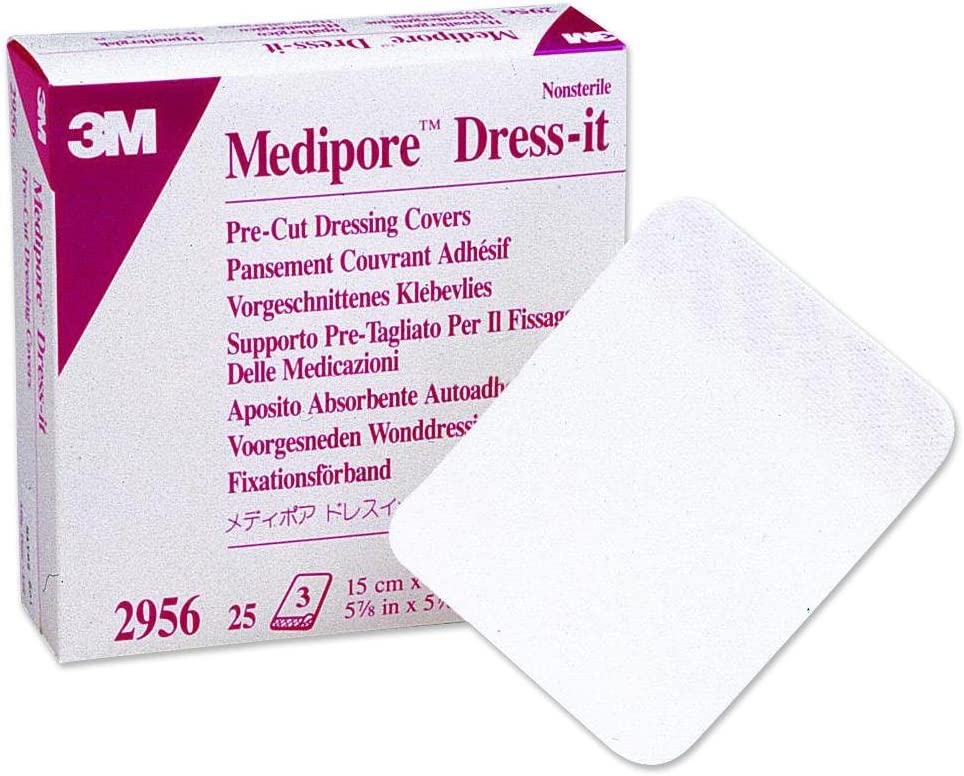 3M Medipore Dress-It 2954 -  Dressing Cover or Retainer,  Hypoallergenic Soft Cloth, White, Water Resistant, Latex-free, Pre-Cut - 3 7/8&quot; x 4 5/8&quot;, Box of 25
