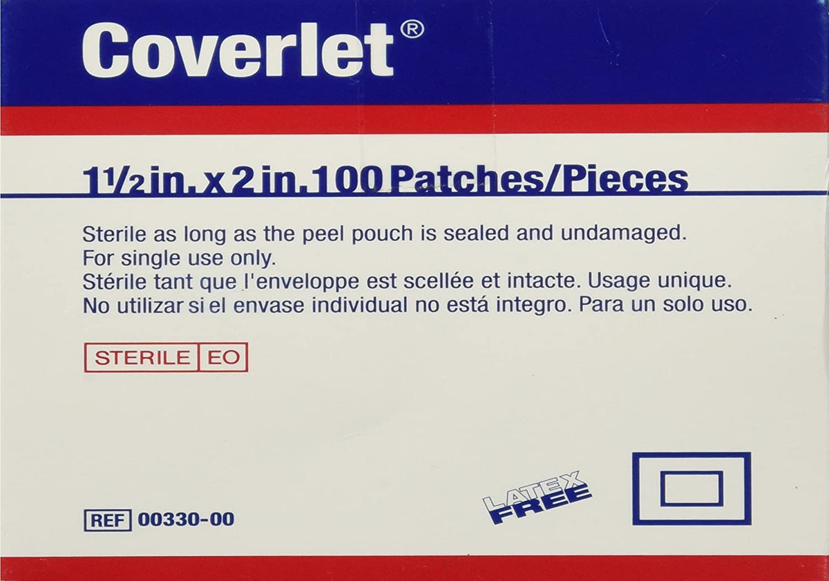 BEI Coverlet 00330 - Adhesive Dressing Strips, Fabric, Rectangle, Sterile, Tan - 1 1/2 &quot; x 2&quot;, Box of 100