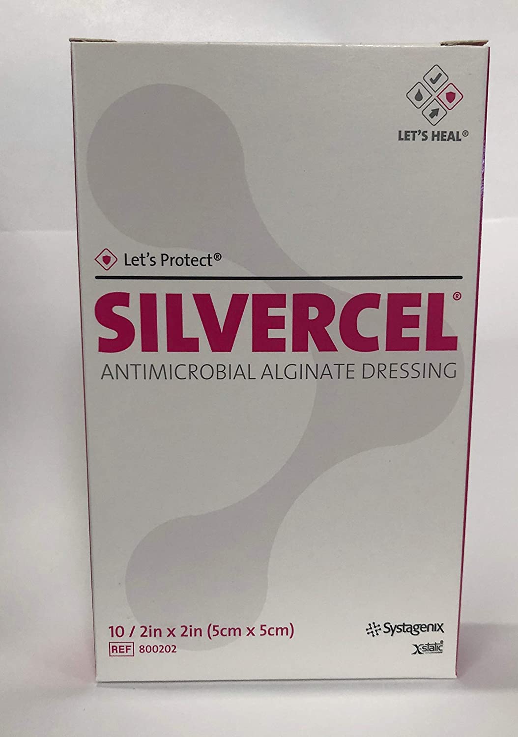 3M Systagenix Silvercel Antimicrobial 800202 - Silver Alginate Dressing, Non-adhesive Without Border, Sterile, Gray, Square - 2&quot; x 2&quot;, Box of 10