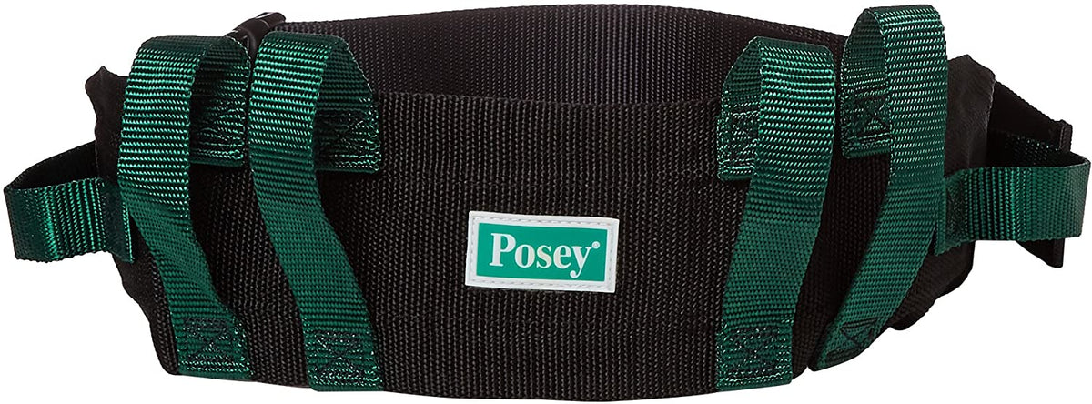 Posey 6537Q - Six Handle Gait Belt, Nylon, Quick Release Buckle, Fits 28&quot; To 55&quot; Waist, Green / Black - 55&quot; x 4&quot;, One Belt