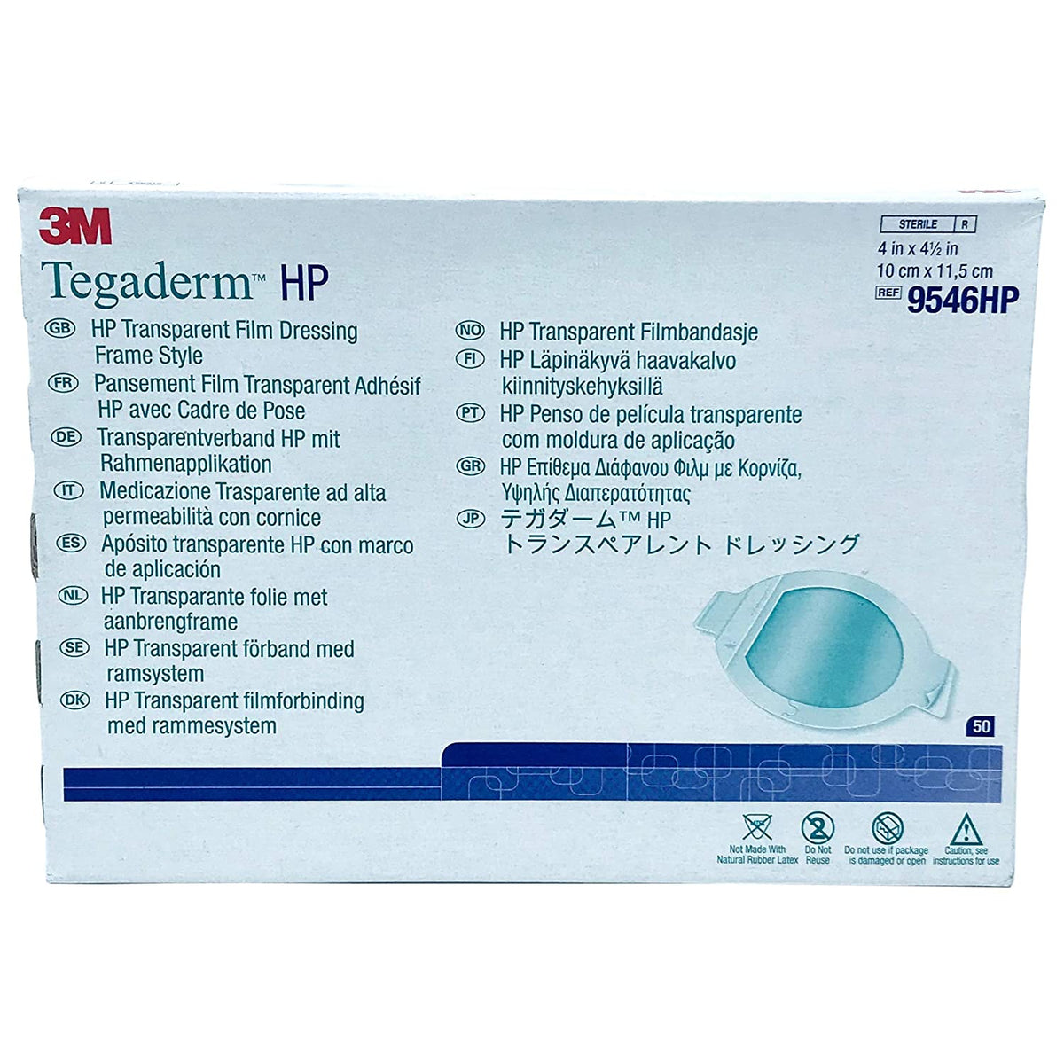 3M Tegaderm HP Transparent Film Dressing Frame Style 9546HP - Waterproof, Hypoallergenic, Latex-free, Sterile - 4&quot; x 4 1/2 &quot;, Box of 50