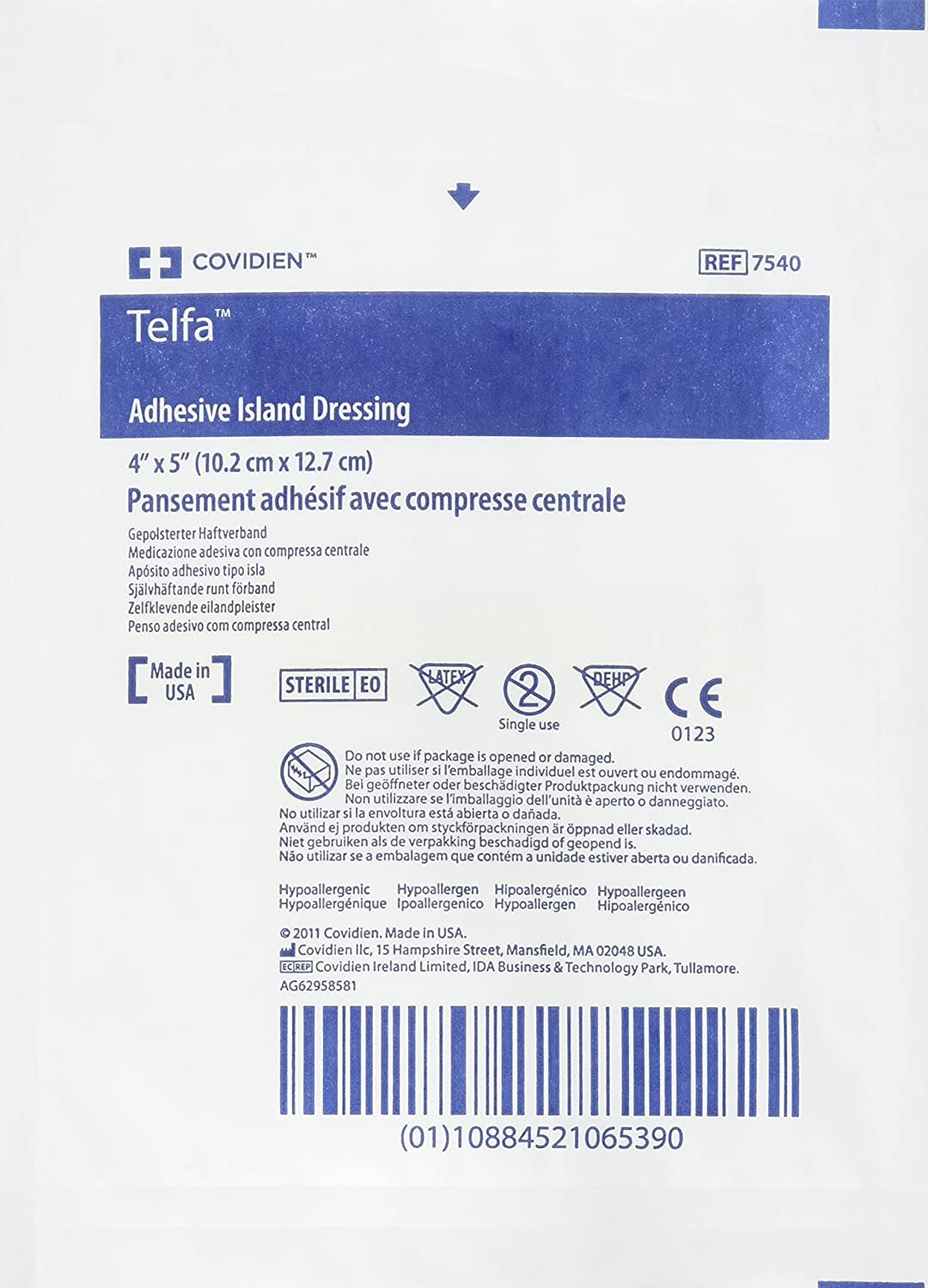 Covidien Cardinal Telfa 7540 - Adhesive Strip, Wound Dressing, Non-Woven, Latex-Free, Sterile, White, Rectangle Shape - 4" x 5", Box of 25