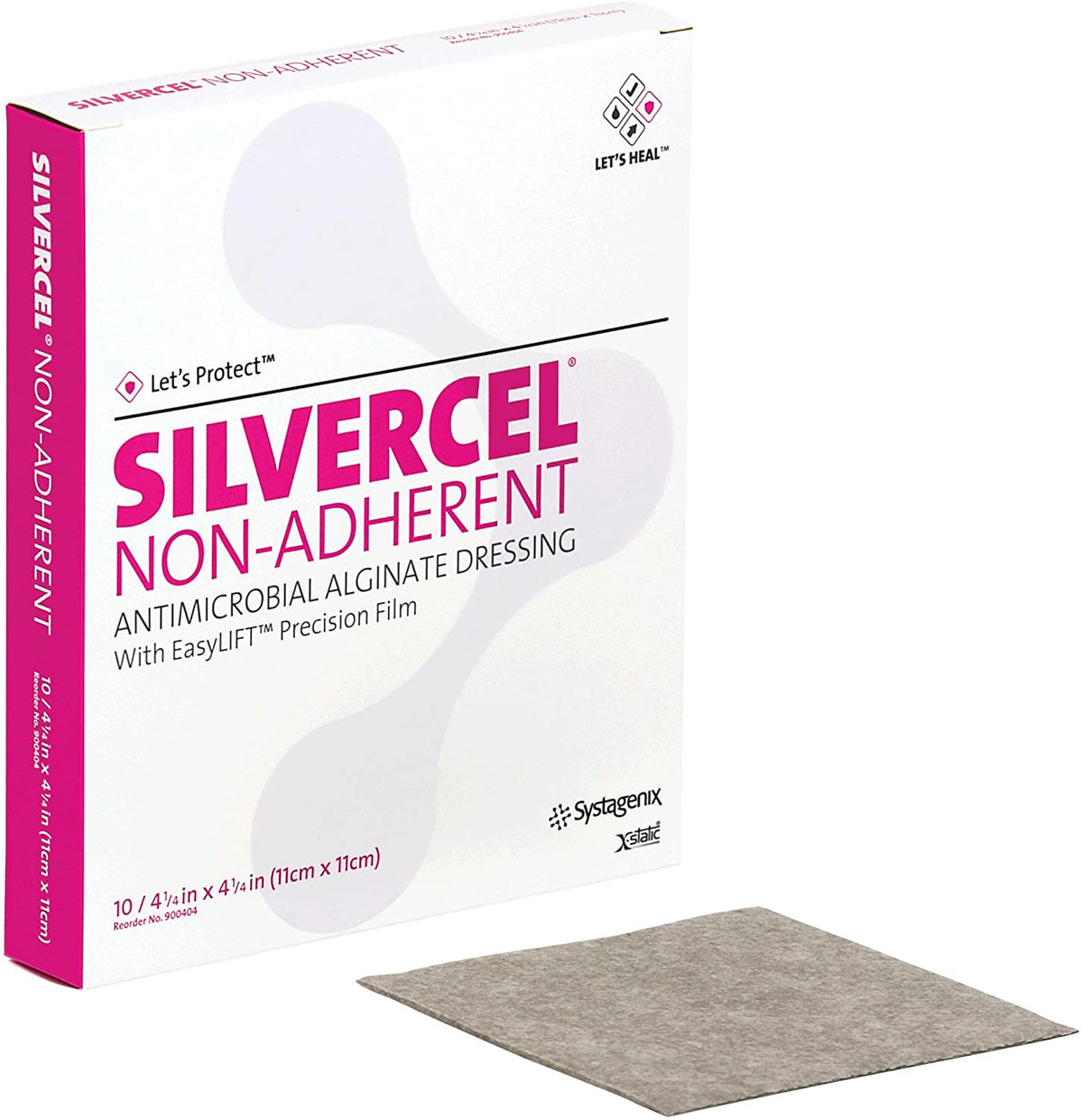 3M Systagenix Silvercel Non-Adherent 900404 - Silver Alginate Dressing, Non-adhesive Without Border, Sterile, Gray, Square - 4 1/2&quot; x 4 1/2&quot;, Box of 10