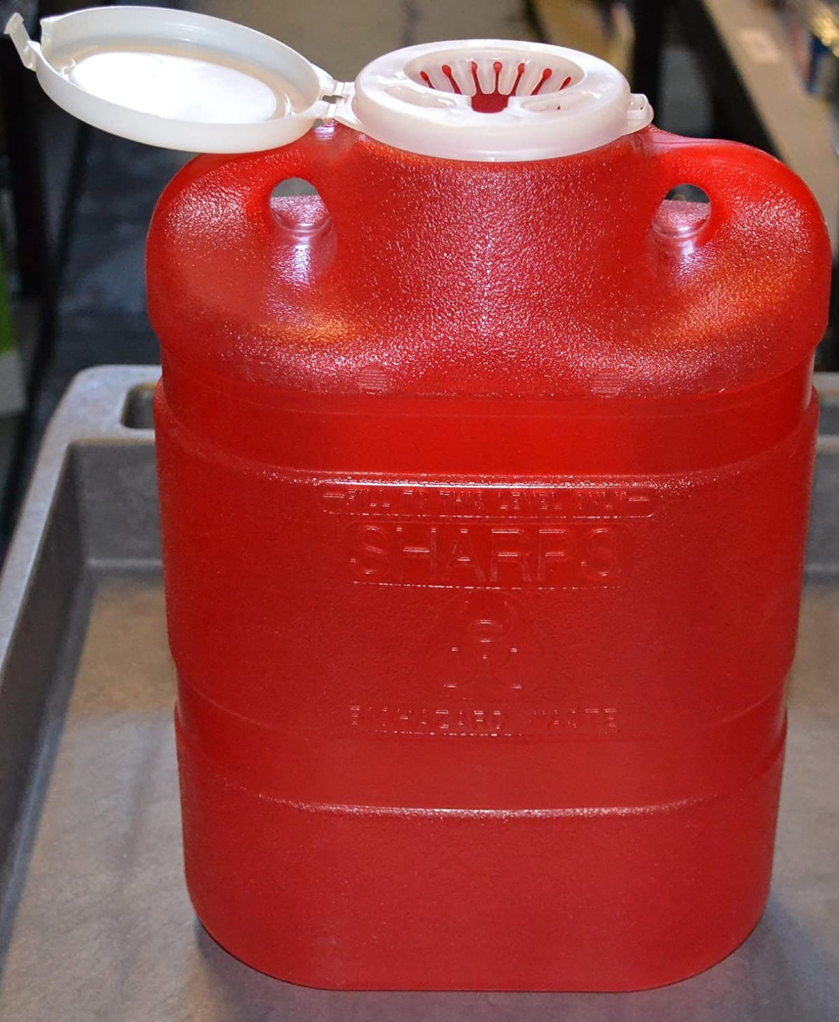 BD 8.2 qt Sharps Container 305490 - Red Base, Translucent Lid, Free Standing, Jug Style With Absorbent Pad, Non-Sterile, Vertical Entry, Hinged Snap-On Lid - 13 2/5" x 9 2/5" x 5 3/10" - 8.2 quart, One Container