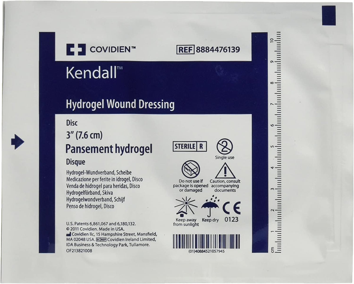 Covidien Cardinal Kendall 8884476139 - Hydrogel Dressing, Non-Sterile, Translucent, Circle Shape - 3" Diameter, Pack of 5