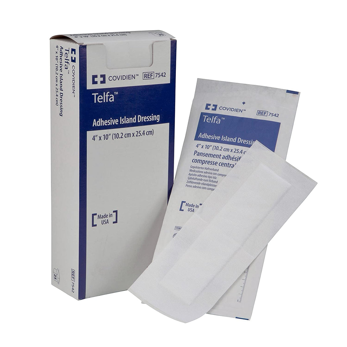 Covidien Cardinal Telfa 7542 - Adhesive Strip, Wound Dressing, Non-Woven, Latex-Free, Sterile, White, Rectangle Shape - 4" x 10", Box of 25
