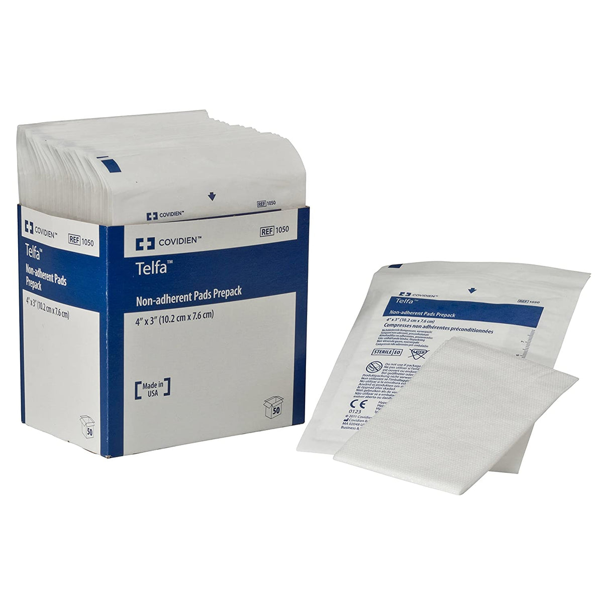Covidien Cardinal Telfa Ouchless 1050 - Non-Adherent Dressing, Cotton, Sterile, Rectangle Shape, Without Border - 3" x 4", Box of 50