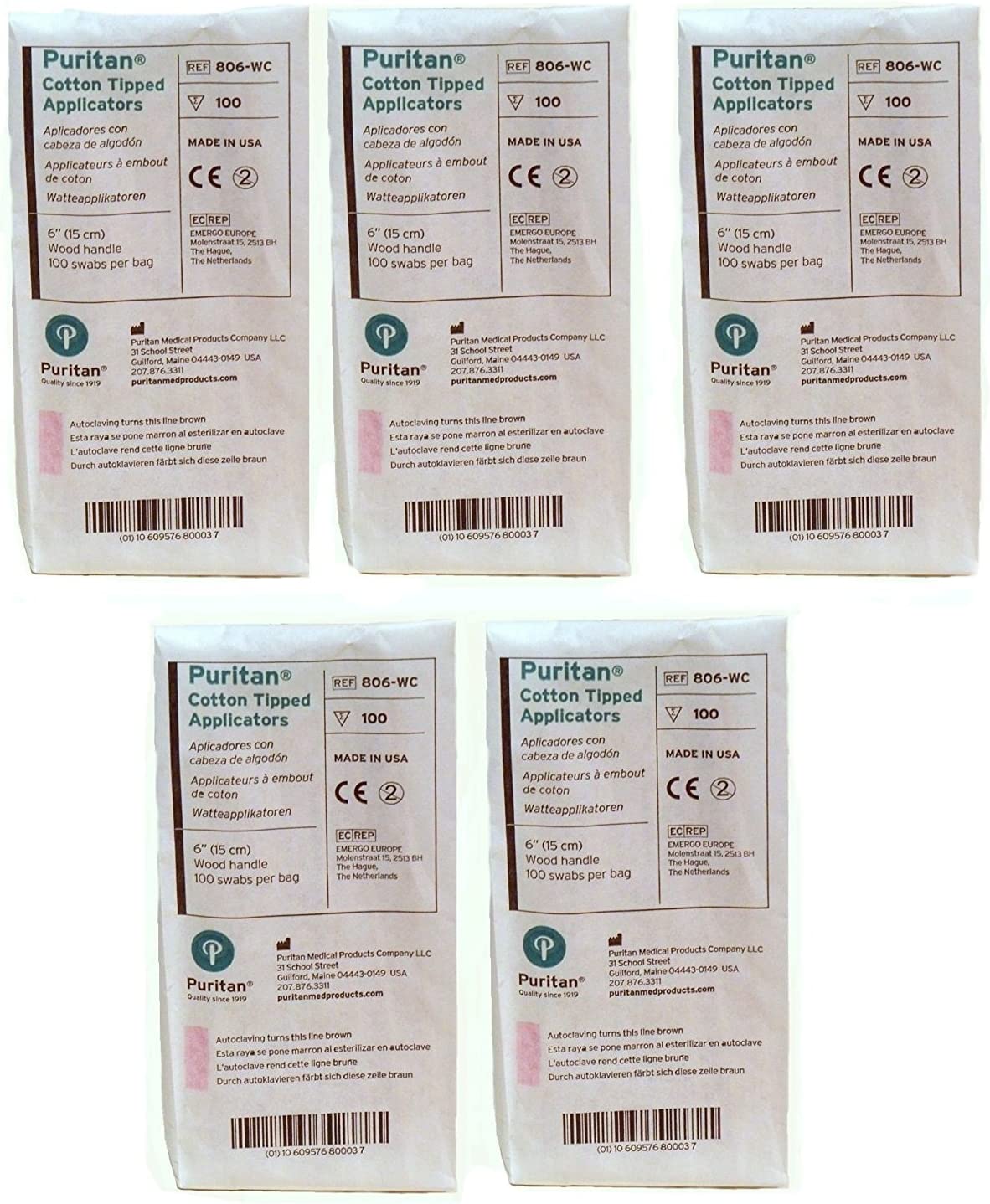 Puritan 806-WC - Swabstick, Wood Shaft, Cotton Tip, NonSterile, Single End Standard Tip Type - 6", Box of 500