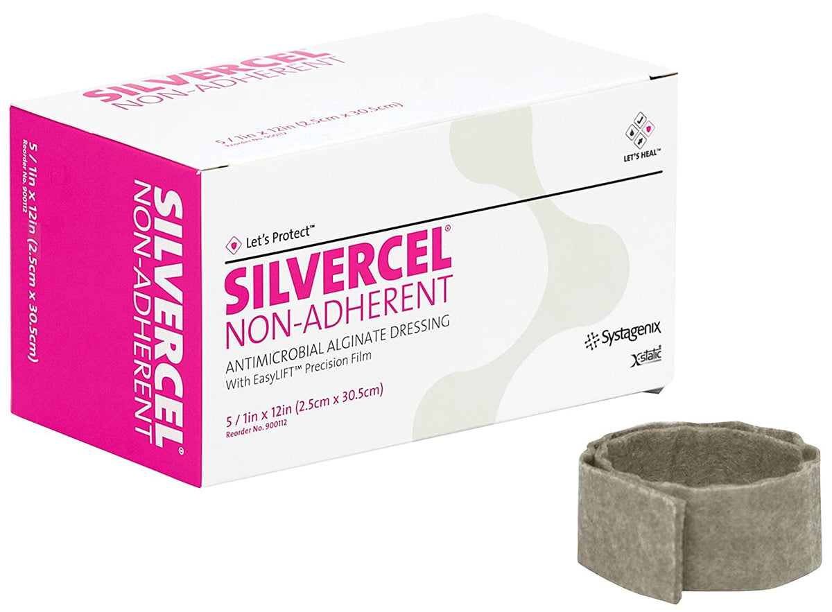 3M Systagenix Silvercel Non-Adherent 900112 - Silver Alginate Dressing, Non-adhesive Without Border, Sterile, Gray, Rope - 1&quot; x 12&quot;, Box of 5
