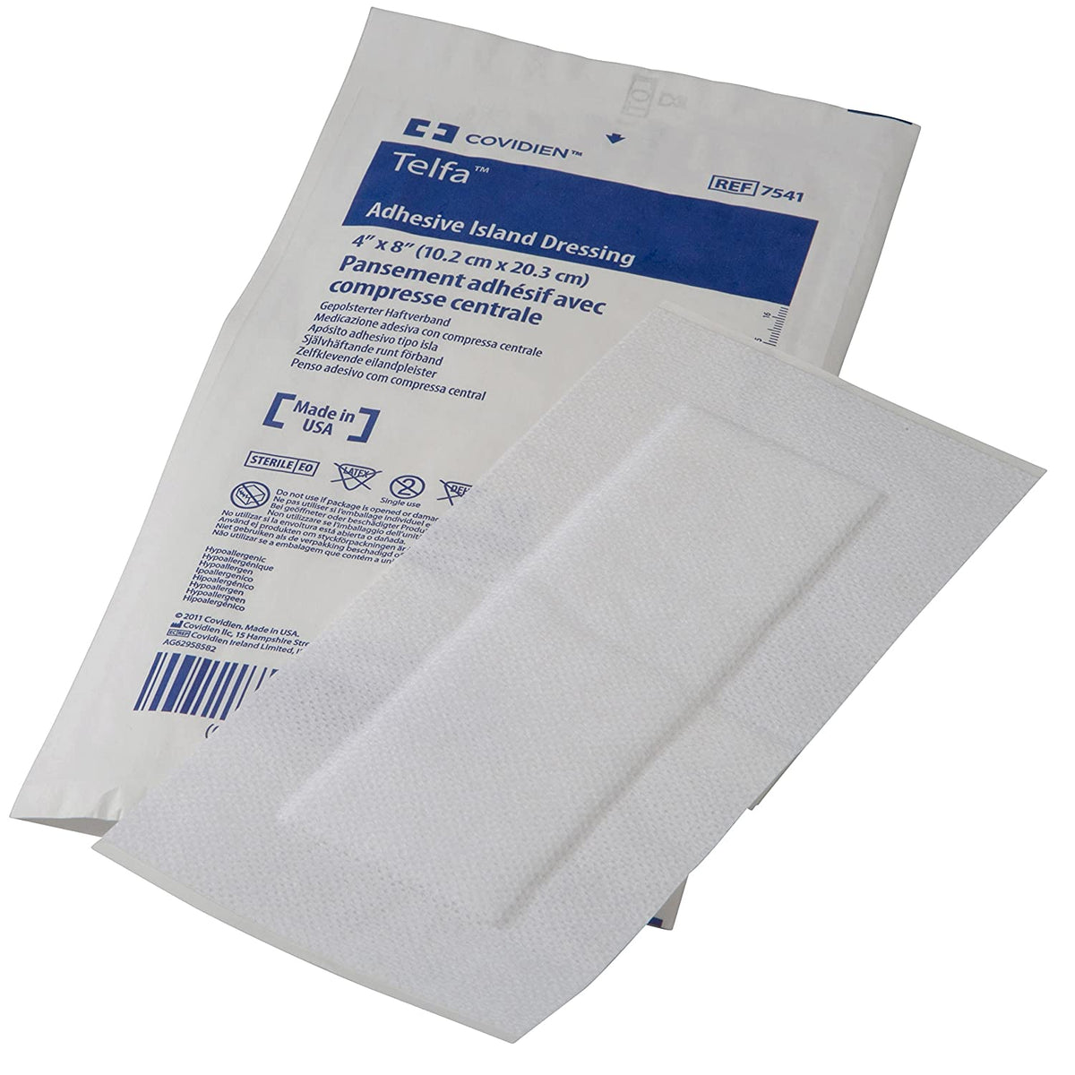 Covidien Cardinal Telfa 7541 - Adhesive Strip, Wound Dressing, Non-Woven, Latex-Free, Sterile, White, Rectangle Shape - 4" x 8", Box of 25