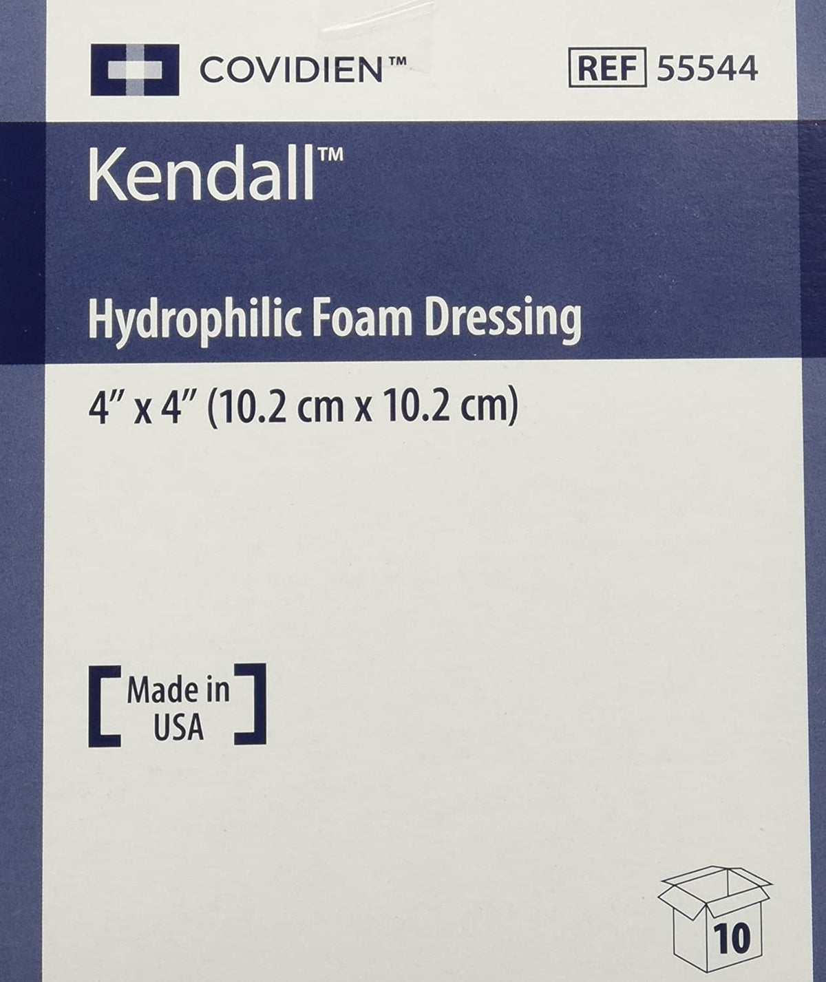 Covidien Cardinal Kendall 55544 - Ultra-Soft Hydrophilic Foam Dressing, Non-Adhesive, Without Border, Sterile, Square Shape - 4" x  4", Box of 10