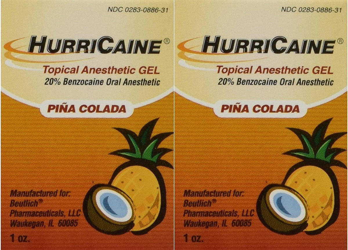 Hurricaine 0283088631 - Topical Anesthetic Gel, 20% Benzocaine, Piña Colada - 1 oz., Pack of 2
