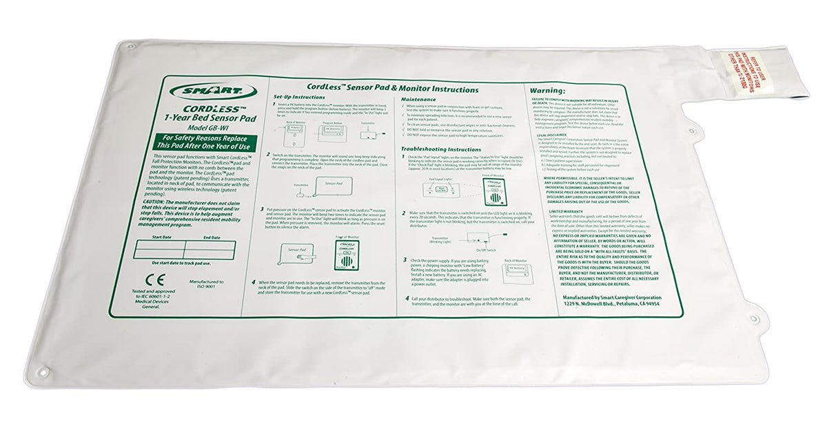 Smart Caregiver Cordless Ghostcord GBT-WI - Bed Sensor Pad, For Use With Smart Caregiver Cordless Alarm - 20&quot; x 30&quot;, One Pad