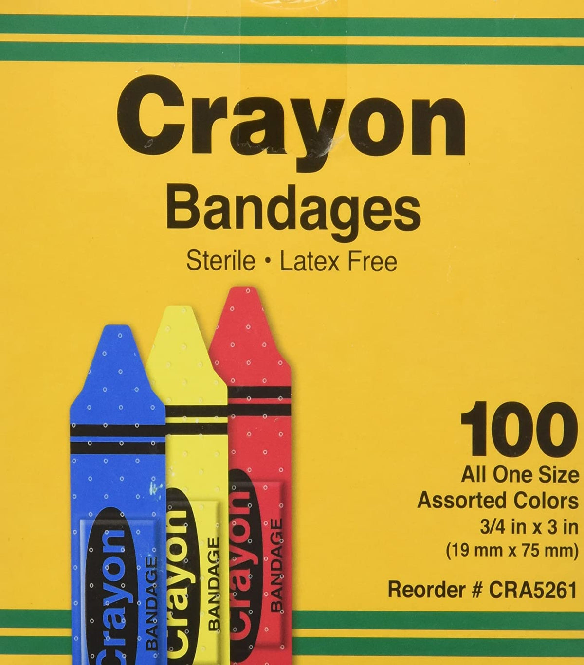 Derma Sciences Adhesive Bandages CRA5261 - Crayon Strips, Adhesive Strips, Sterile, Latex-Free - 3/4&quot; x 3&quot;, Box of 100