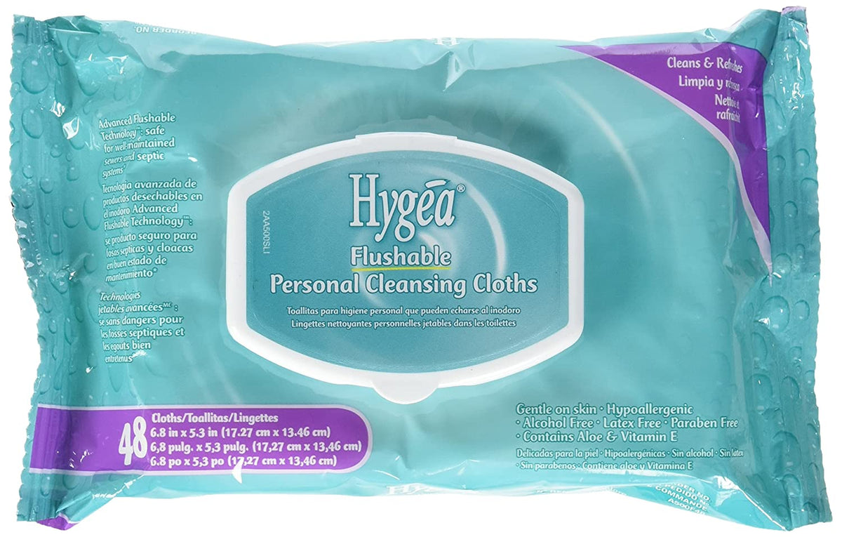 PDI Hygea A500F48 - Flushable Personal Wipes, Aloe / Vitamin E, Scented, NonSterile, 49 Count Per Soft Pack - 5.3&quot; x 6.8&quot;, One Pack